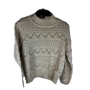 RD Style Cosimo Pointelle Mockneck Fairisle Pullover‎ Off White Size Medium NWT